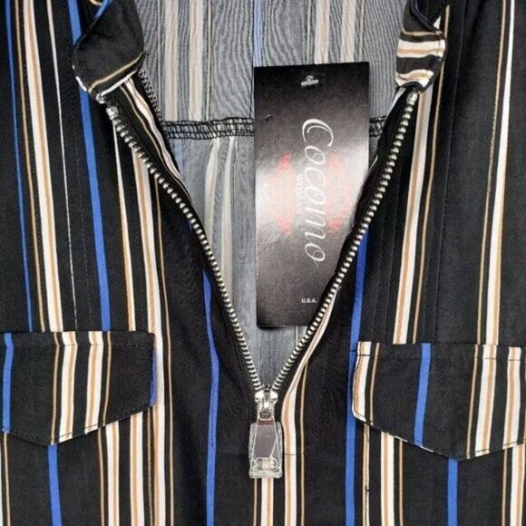NWT Cocomo Plus Size 2X Black Multi Color Stripe Print Pintuck Short Sleeve Top - Picture 4 of 7